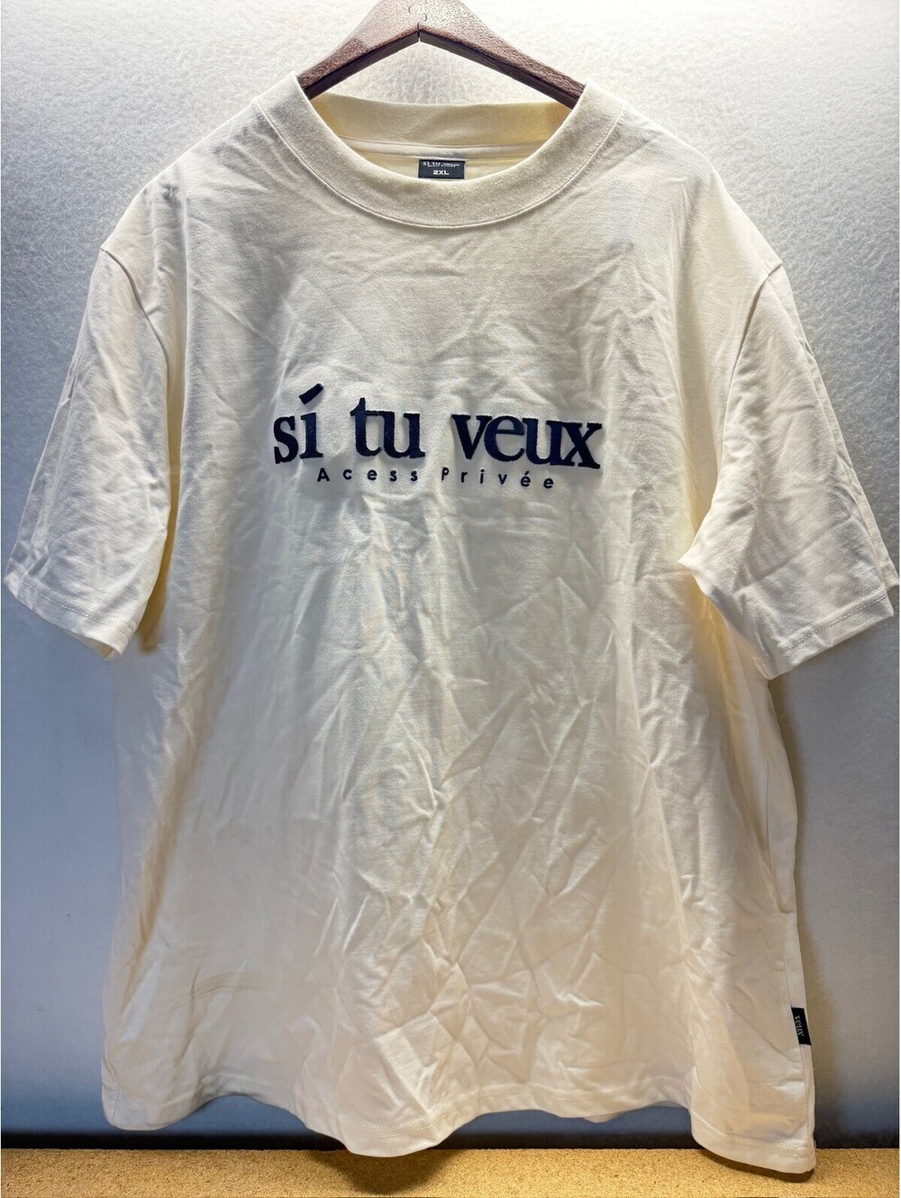 Si Tu Veux Acess Privée Men's T-Shirt White Embroidered Logo Size 2XL E-5